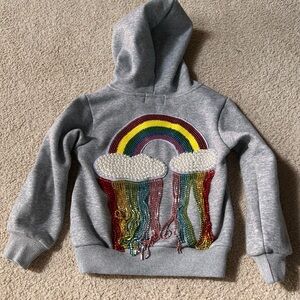 Lola + The Boys Gray Graphic Hoodie with Rainbow Design